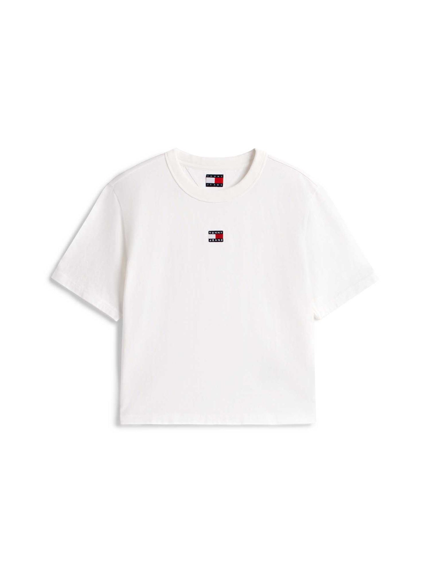 T-shirt boxy bianca Tommy Jeans da donna con badge