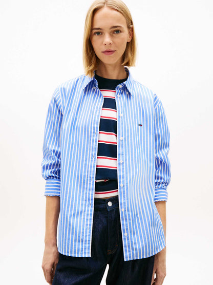 Camicia da donna Tommy Jeans a righe azzurro e bianco regular fit