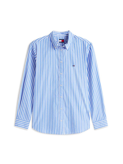 Camicia da donna Tommy Jeans a righe azzurro e bianco regular fit