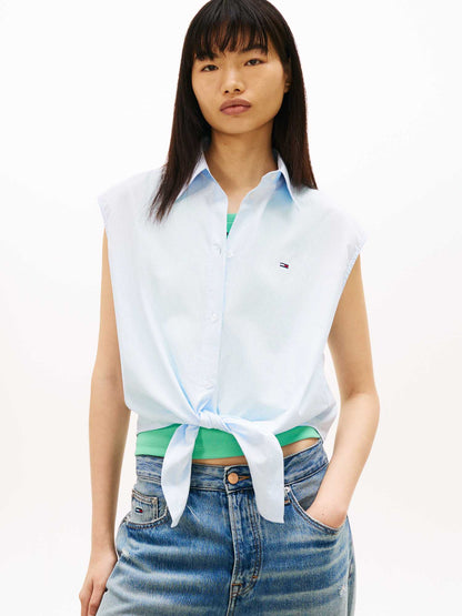 Camicia a righe bianco-celeste Tommy Jeans con nodo da donna