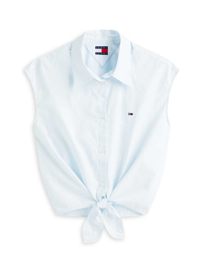 Camicia a righe bianco-celeste Tommy Jeans con nodo da donna