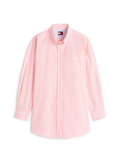 Camicia oversize a righe rosa e bianca Tommy Jeans da donna