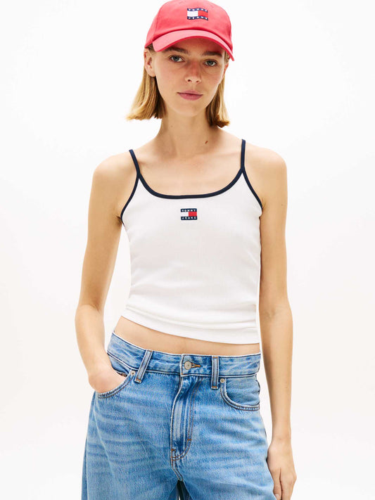 CANOTTA BIANCA TOMMY JEANS A COSTINE CON LOGO DA DONNA