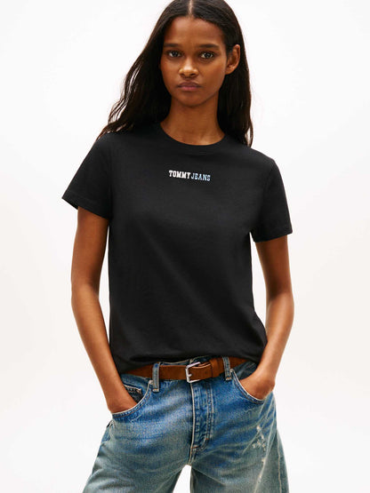 Tommy Jeans Essential, t-shirt slim da donna nera con logo