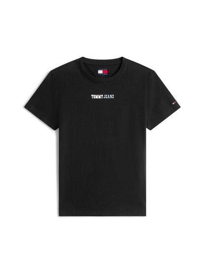 Tommy Jeans Essential, t-shirt slim da donna nera con logo