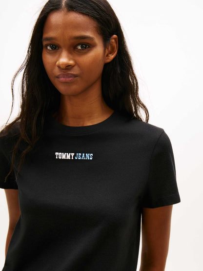 Tommy Jeans Essential, t-shirt slim da donna nera con logo