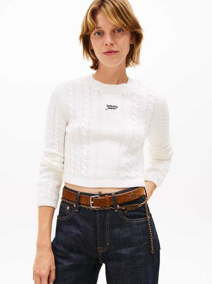 Pullover bianco Tommy Jeans in maglia intrecciata da donna