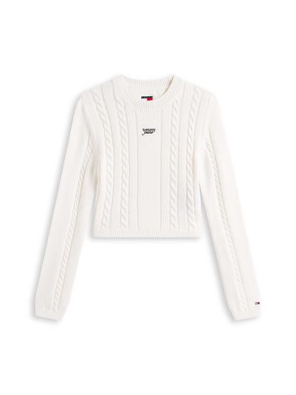 Pullover bianco Tommy Jeans in maglia intrecciata da donna