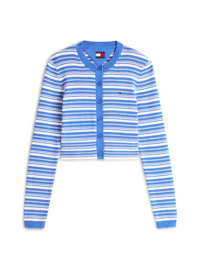 Cardigan crop a righe bianche slim fit da donna Tommy Jeans