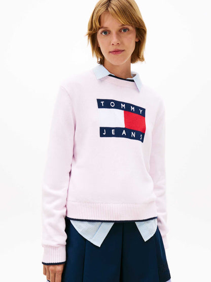Pullover rosa Tommy Jeans da Donna con bandiera ricamata
