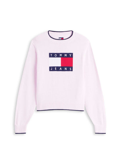 Pullover rosa Tommy Jeans da Donna con bandiera ricamata