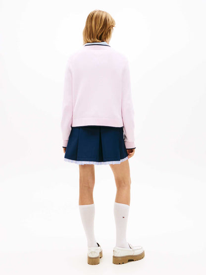 Pullover rosa Tommy Jeans da Donna con bandiera ricamata