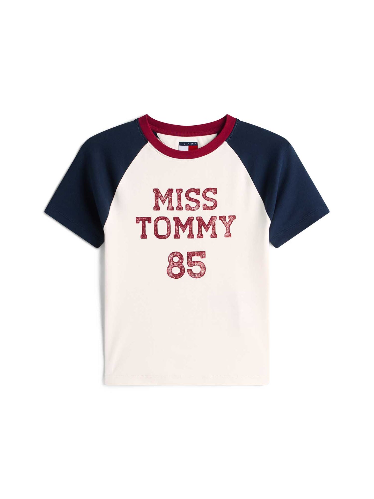 T-shirt Tommy Jeans bianca da donna con maniche raglan e logo vintage