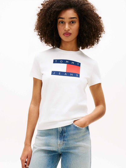 Tommy Hilfiger Tommy Jeans Flag Tee, t-shirt maniche corte da donna bianca