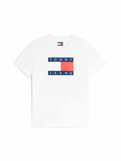 Tommy Hilfiger Tommy Jeans Flag Tee, t-shirt maniche corte da donna bianca