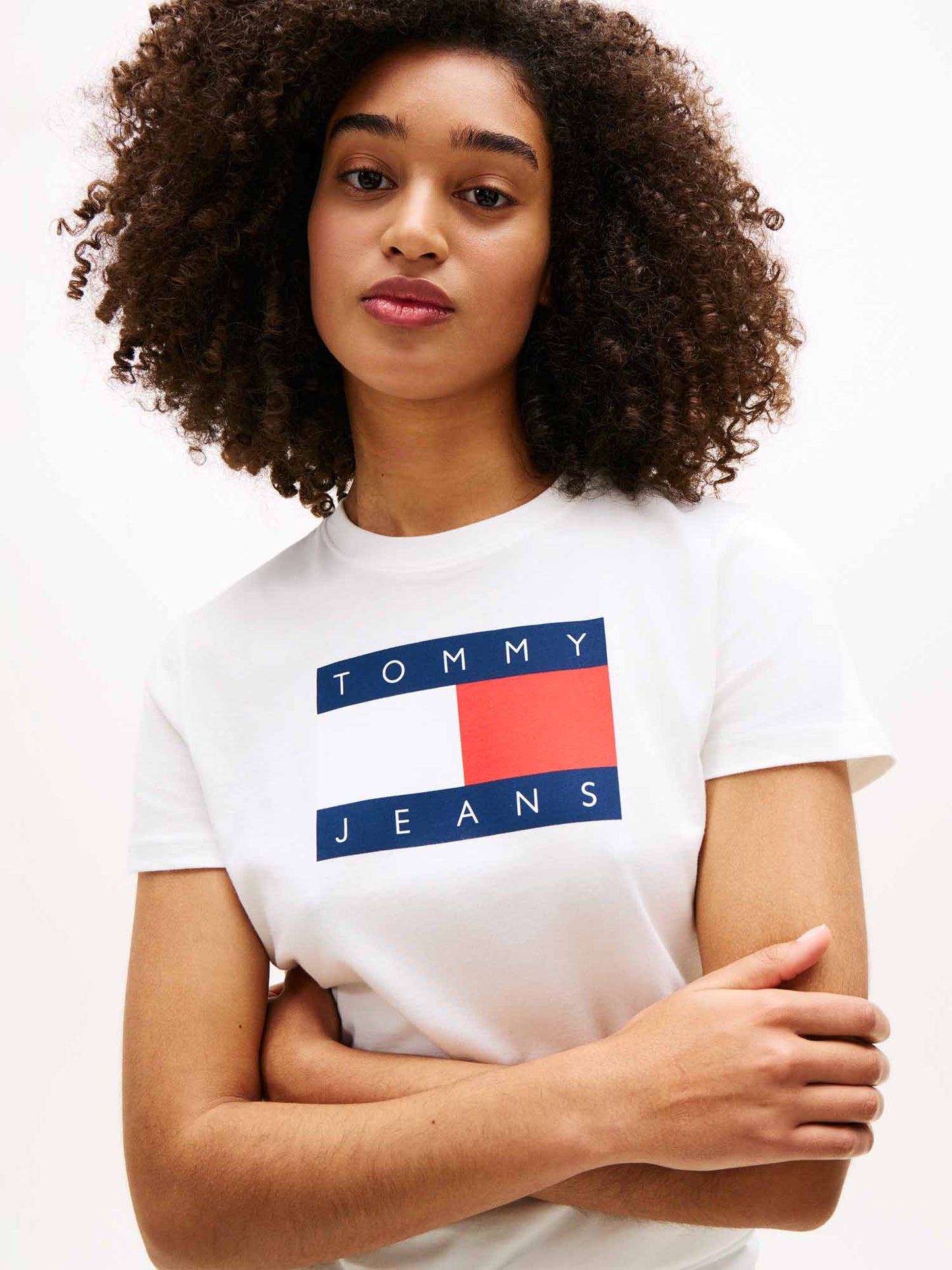 Tommy Hilfiger Tommy Jeans Flag Tee, t-shirt maniche corte da donna bianca