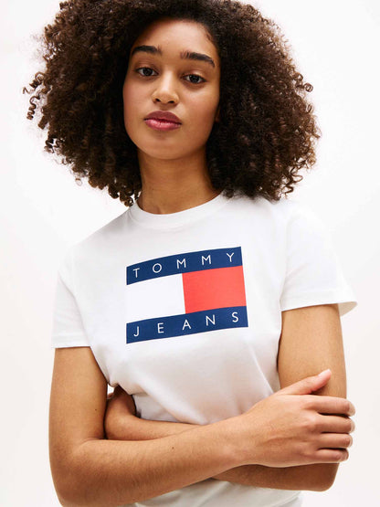 Tommy Hilfiger Tommy Jeans Flag Tee, t-shirt maniche corte da donna bianca