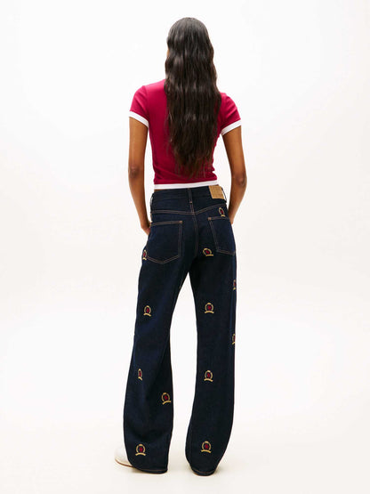 T-shirt slim rossa a coste con logo Tommy Jeans da donna