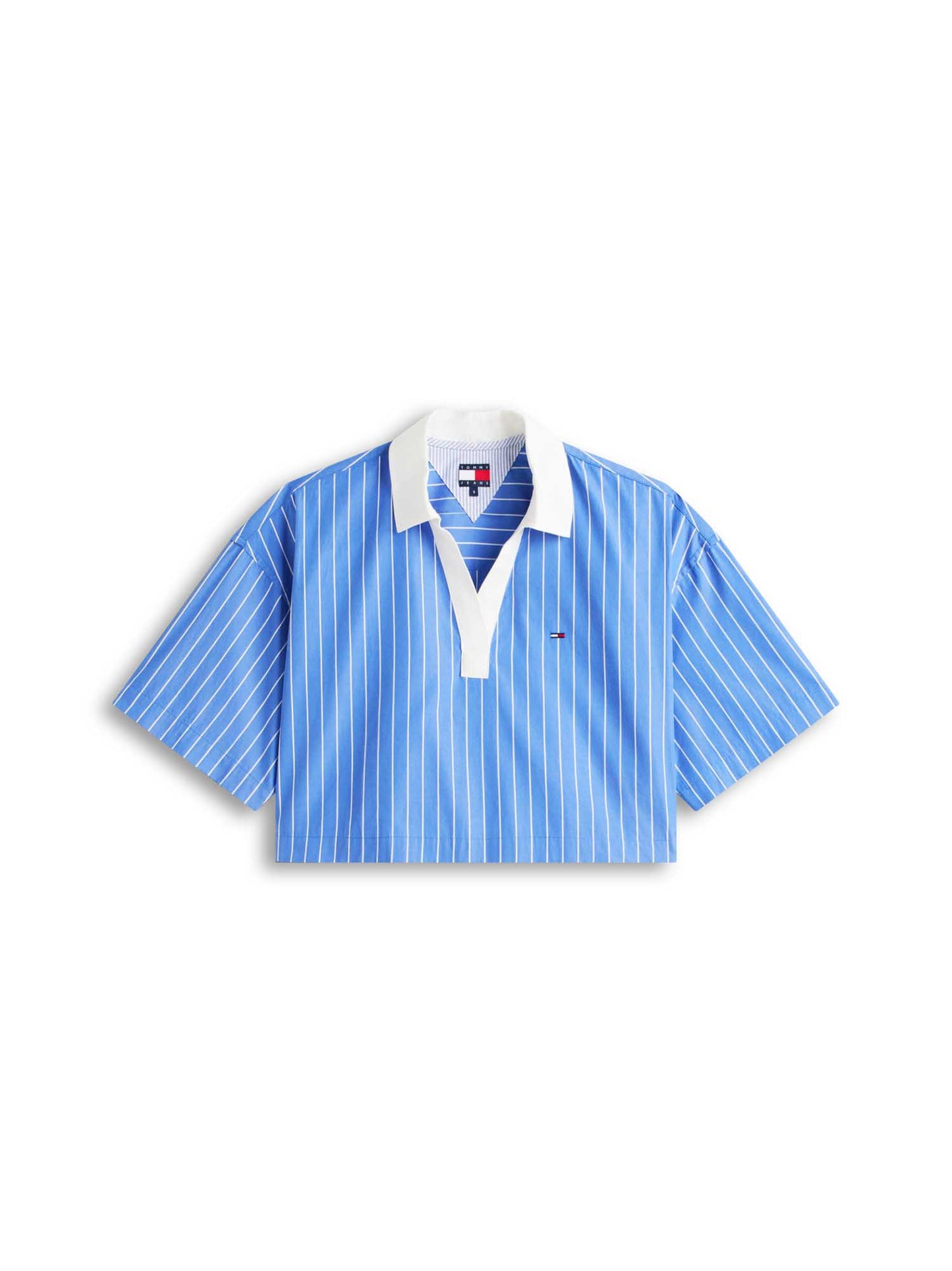 Camicia azzurra Tommy Jeans popover cropped a maniche corte da donna