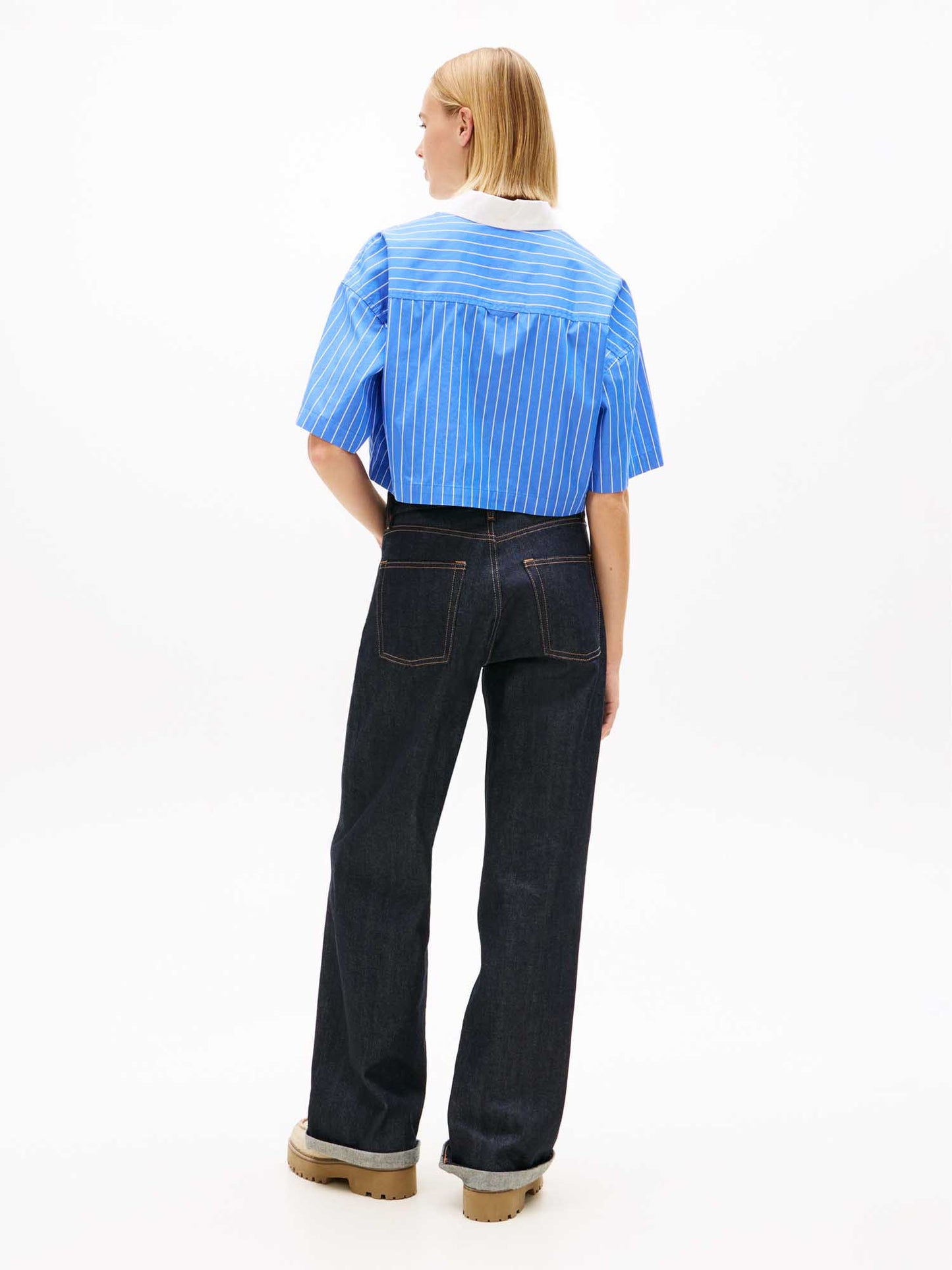 Camicia azzurra Tommy Jeans popover cropped a maniche corte da donna