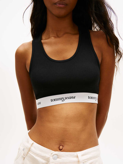 Top crop canotta nera Tommy Jeans da donna con logo