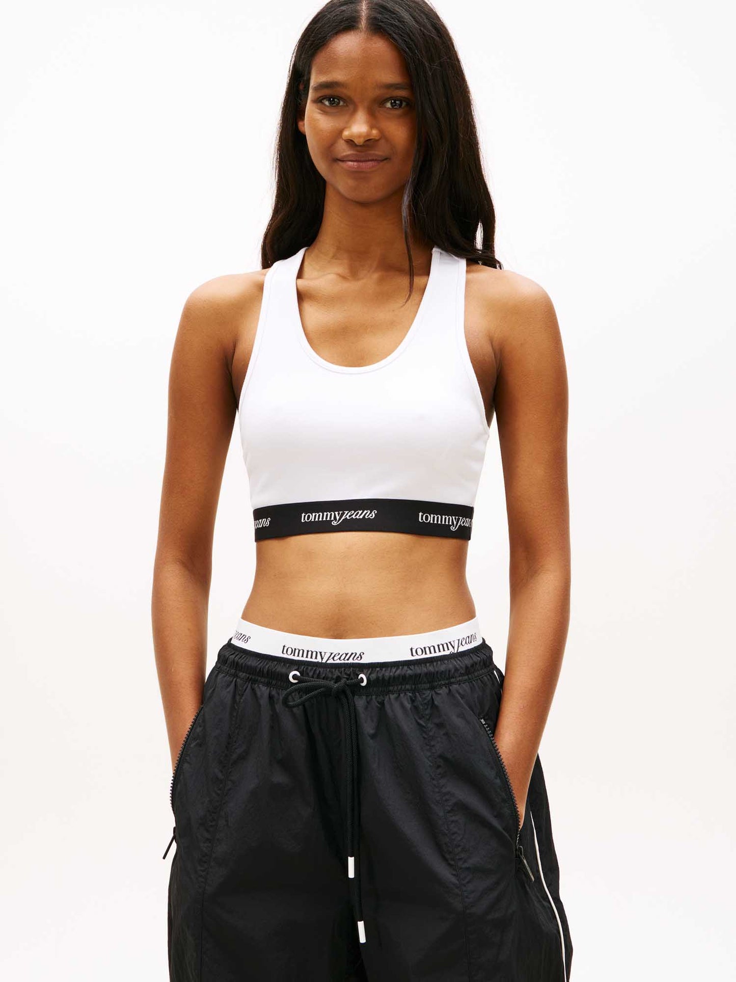 Tommy Jeans Repeat Logo Tape, top canotta crop bianco da donna