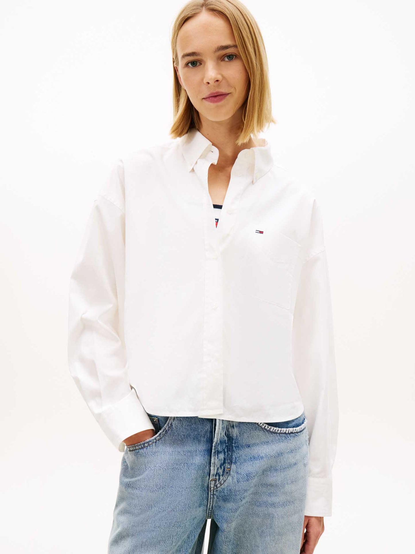 Camicia bianca cropped Tommy Jeans da donna in cotone