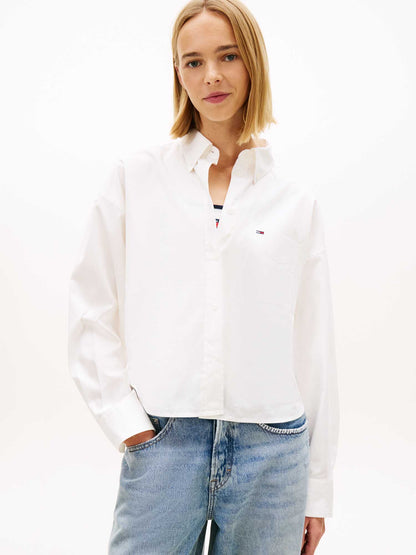 Camicia bianca cropped Tommy Jeans da donna in cotone