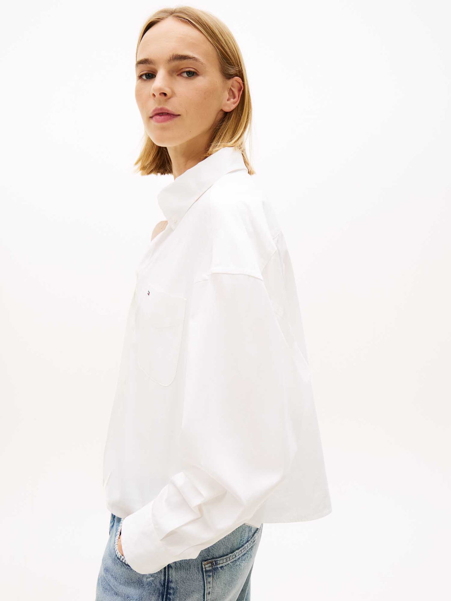 Camicia bianca cropped Tommy Jeans da donna in cotone