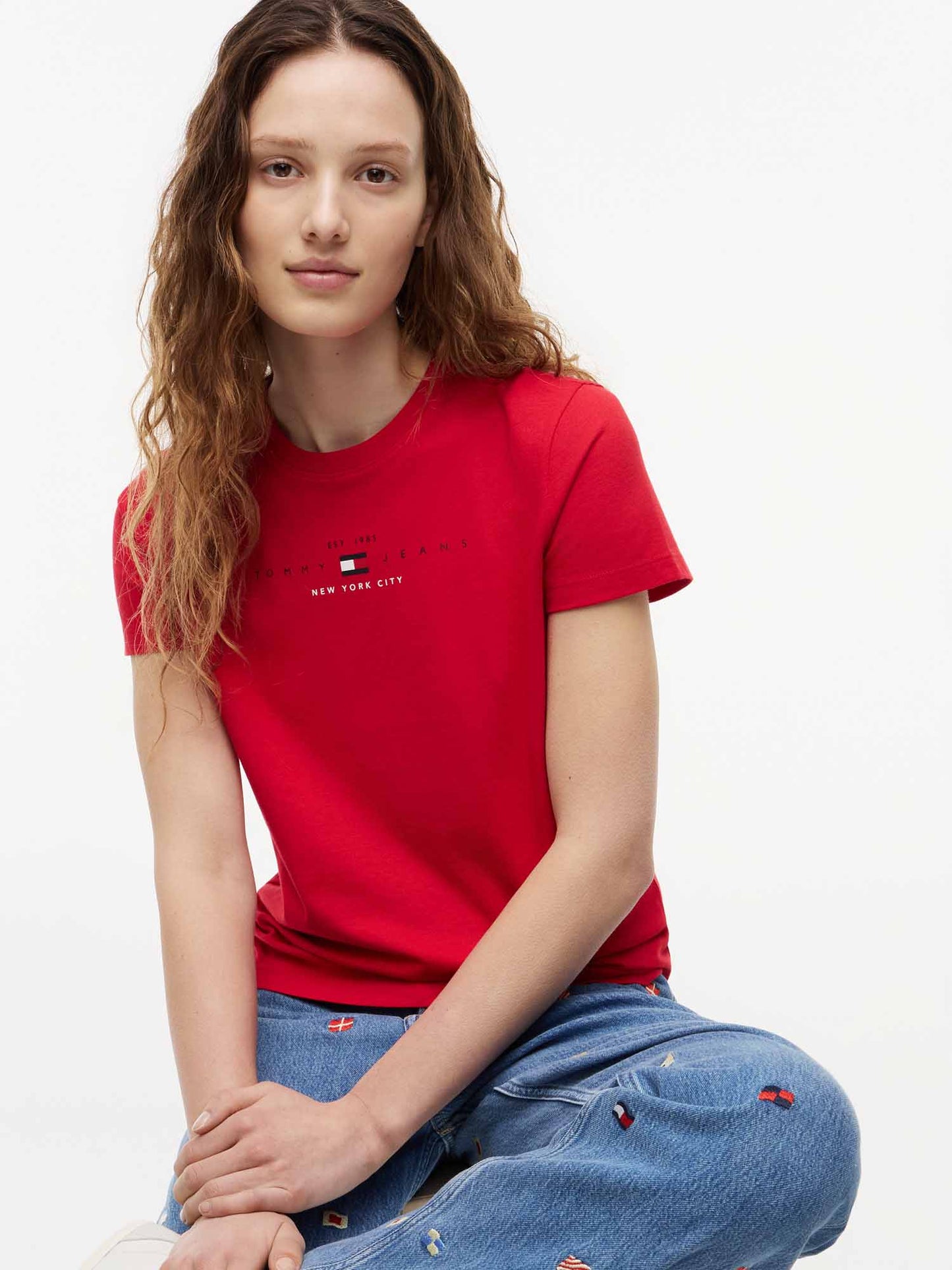 Tommy Hilfiger Tommy Jeans Linear T, t-shirt maniche corte da donna rossa