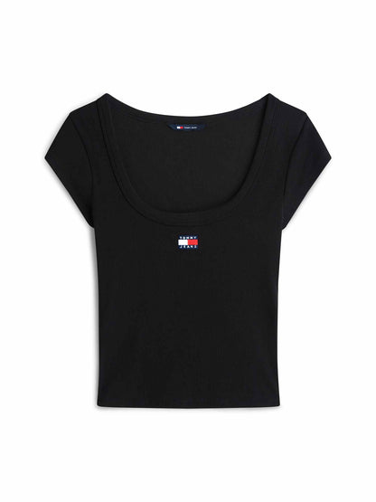 Tommy Hilfiger Tommy Jeans Slim Rib, t-shirt maniche corte da donna nera