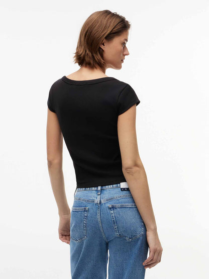 Tommy Hilfiger Tommy Jeans Slim Rib, t-shirt maniche corte da donna nera