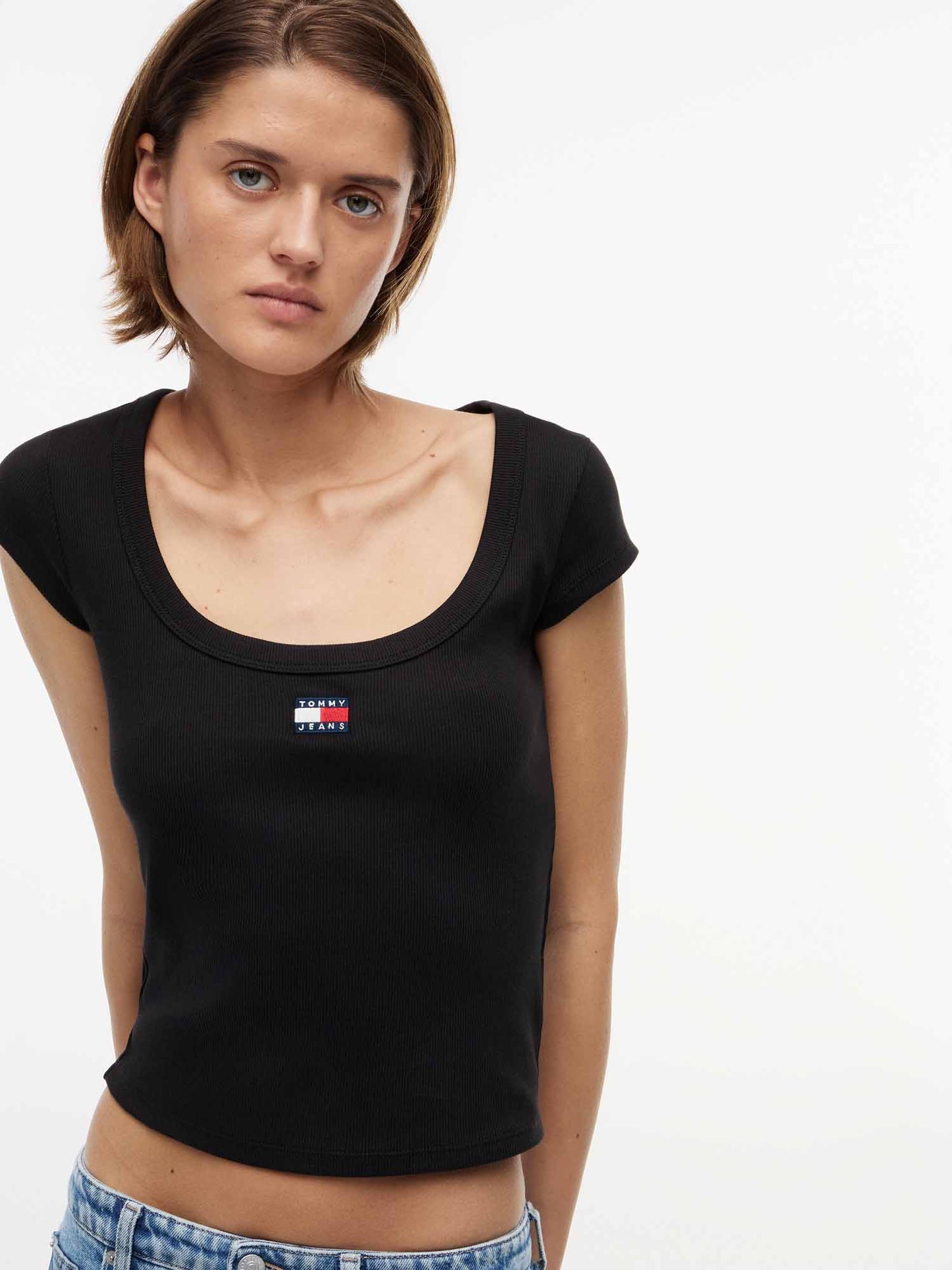 Tommy Hilfiger Tommy Jeans Slim Rib, t-shirt maniche corte da donna nera