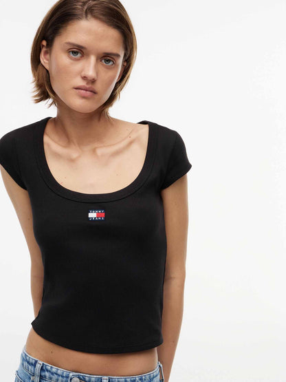 Tommy Hilfiger Tommy Jeans Slim Rib, t-shirt maniche corte da donna nera