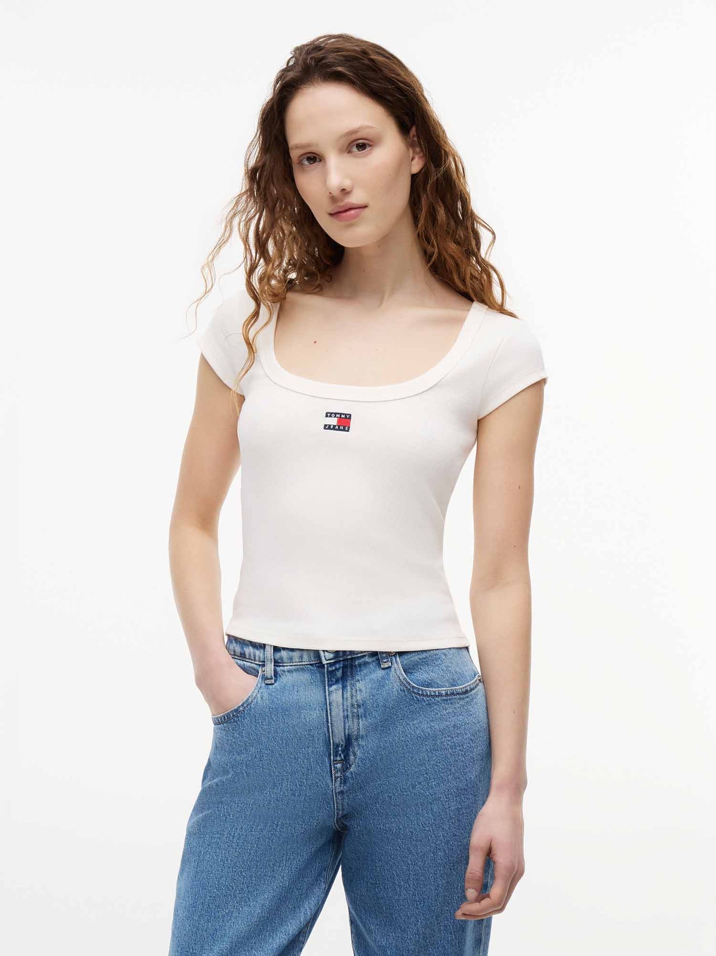 Tommy Hilfiger Tommy Jeans Slim Rib, t-shirt maniche corte da donna bianca