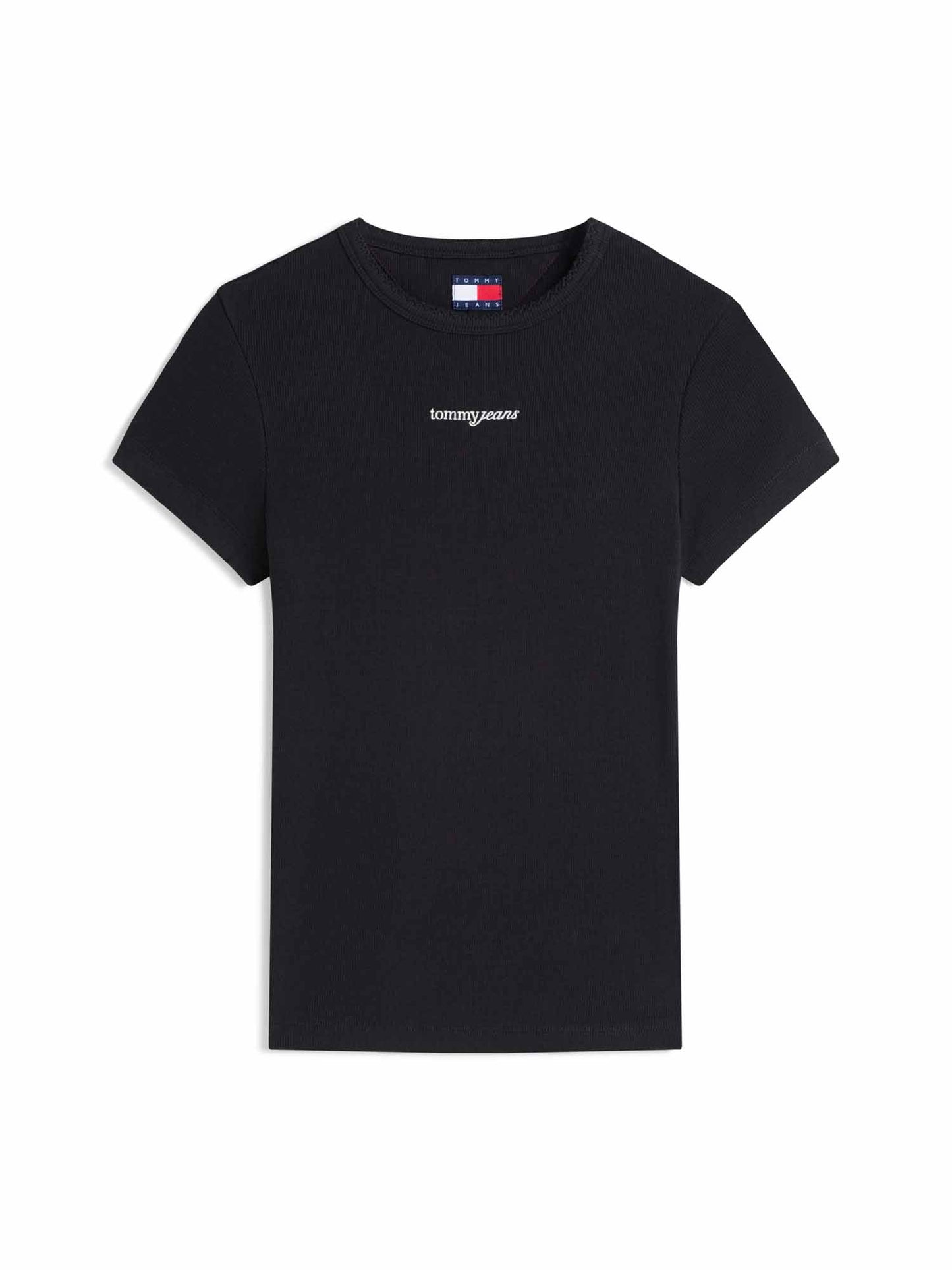Tommy Hilfiger Tjw Slim Script Rib, t-shirt maniche corte da donna nera