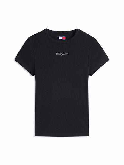 Tommy Hilfiger Tjw Slim Script Rib, t-shirt maniche corte da donna nera