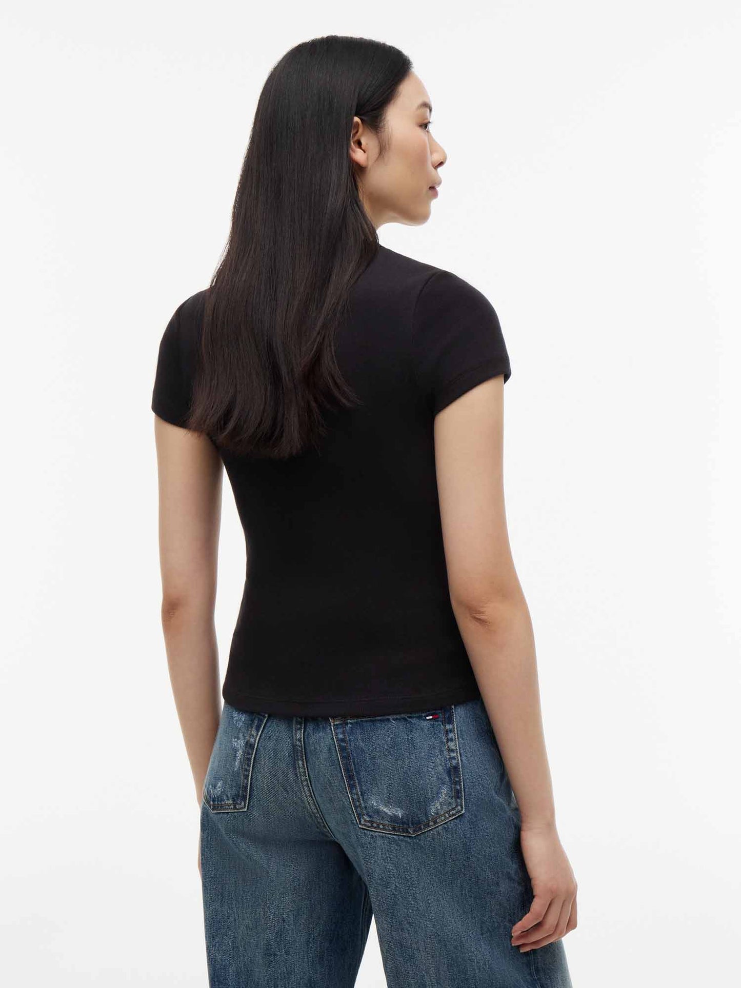 Tommy Hilfiger Tjw Slim Script Rib, t-shirt maniche corte da donna nera