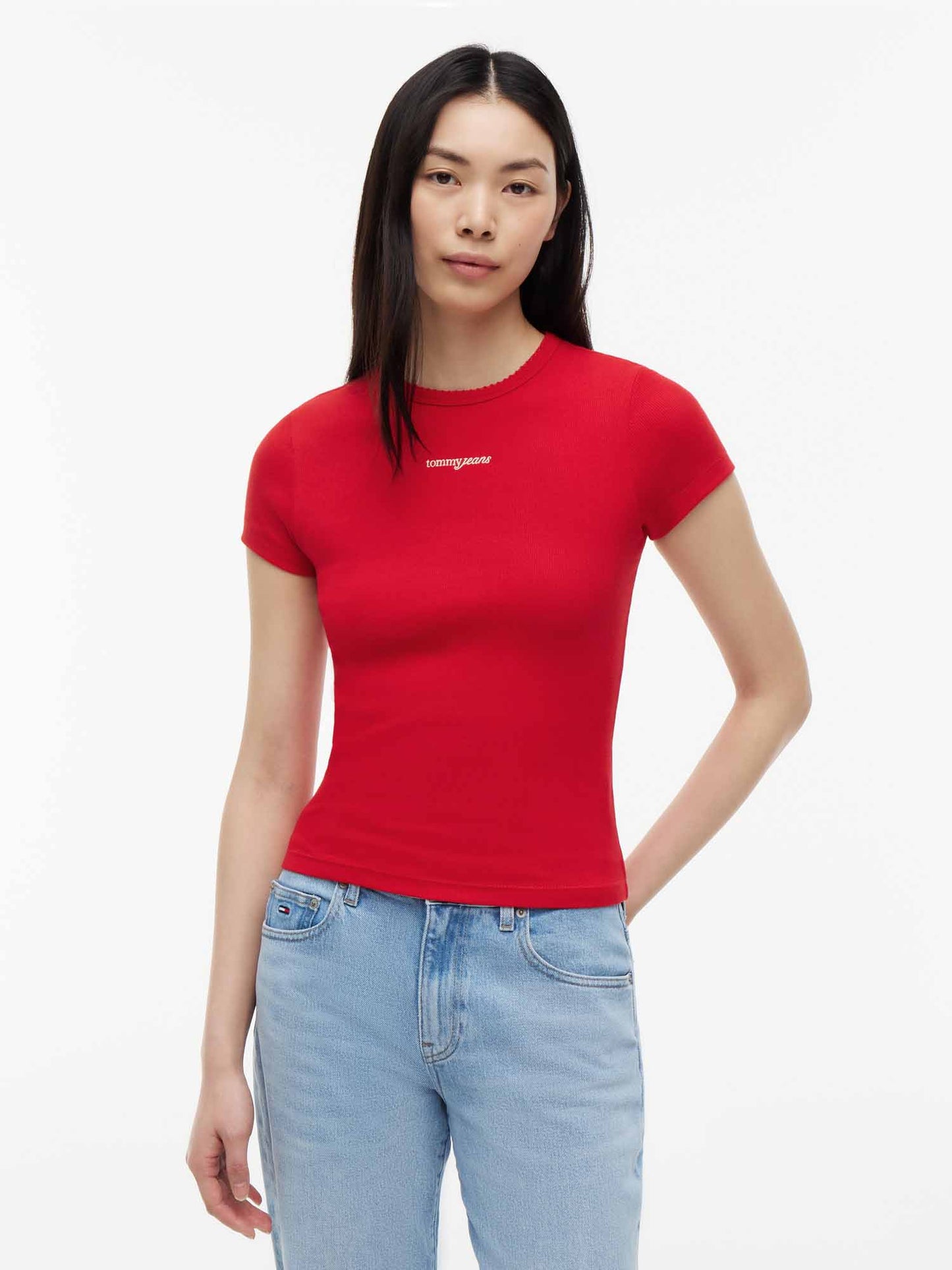 Tommy Hilfiger Tommy Jeans Slim Tee, t-shirt maniche corte da Donna rossa