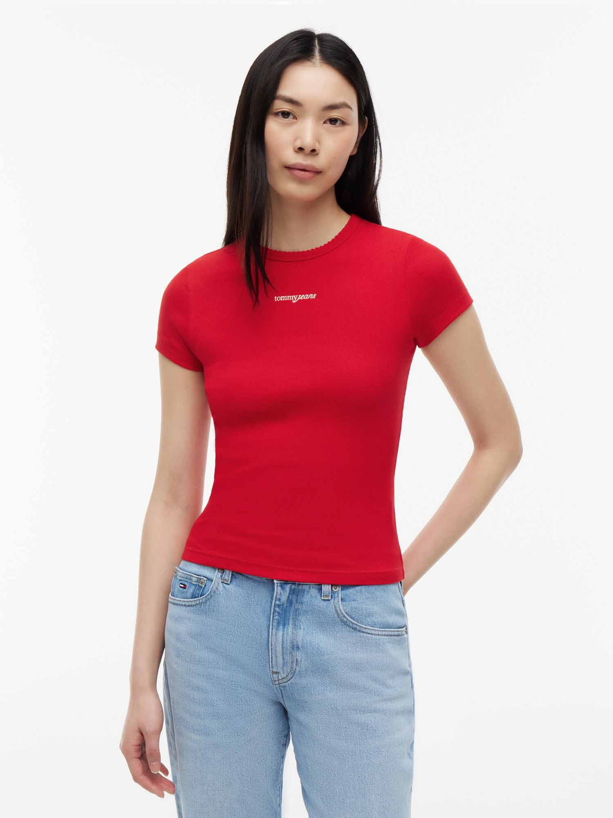 Tommy jeans slim tee t-shirt da donna rosso