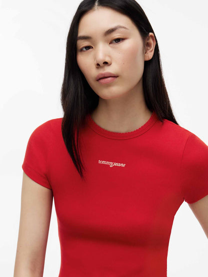 Tommy Hilfiger Tommy Jeans Slim Tee, t-shirt maniche corte da Donna rossa