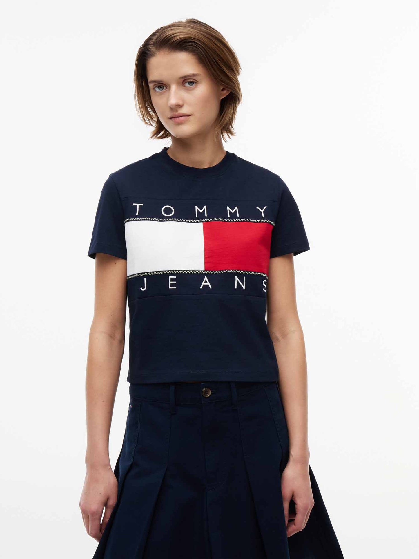 Tommy Hilfiger Tommy Jeans Flag Tee, t-shirt maniche corte da donna blu