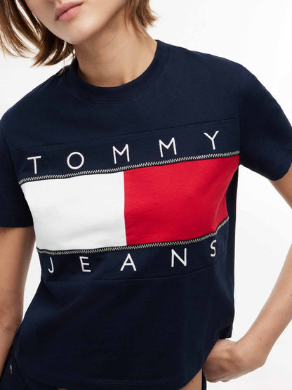 Tommy Hilfiger Tommy Jeans Flag Tee, t-shirt maniche corte da donna blu