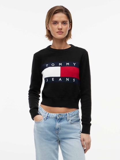 Tommy Hilfiger Jeans Flag, maglia da Donna nera