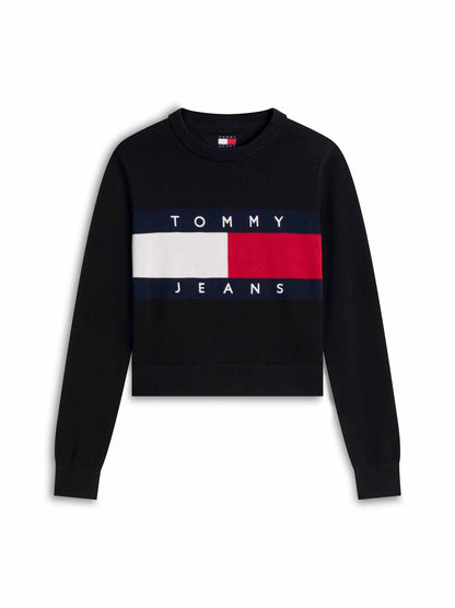 Tommy Hilfiger Jeans Flag, maglia da Donna nera