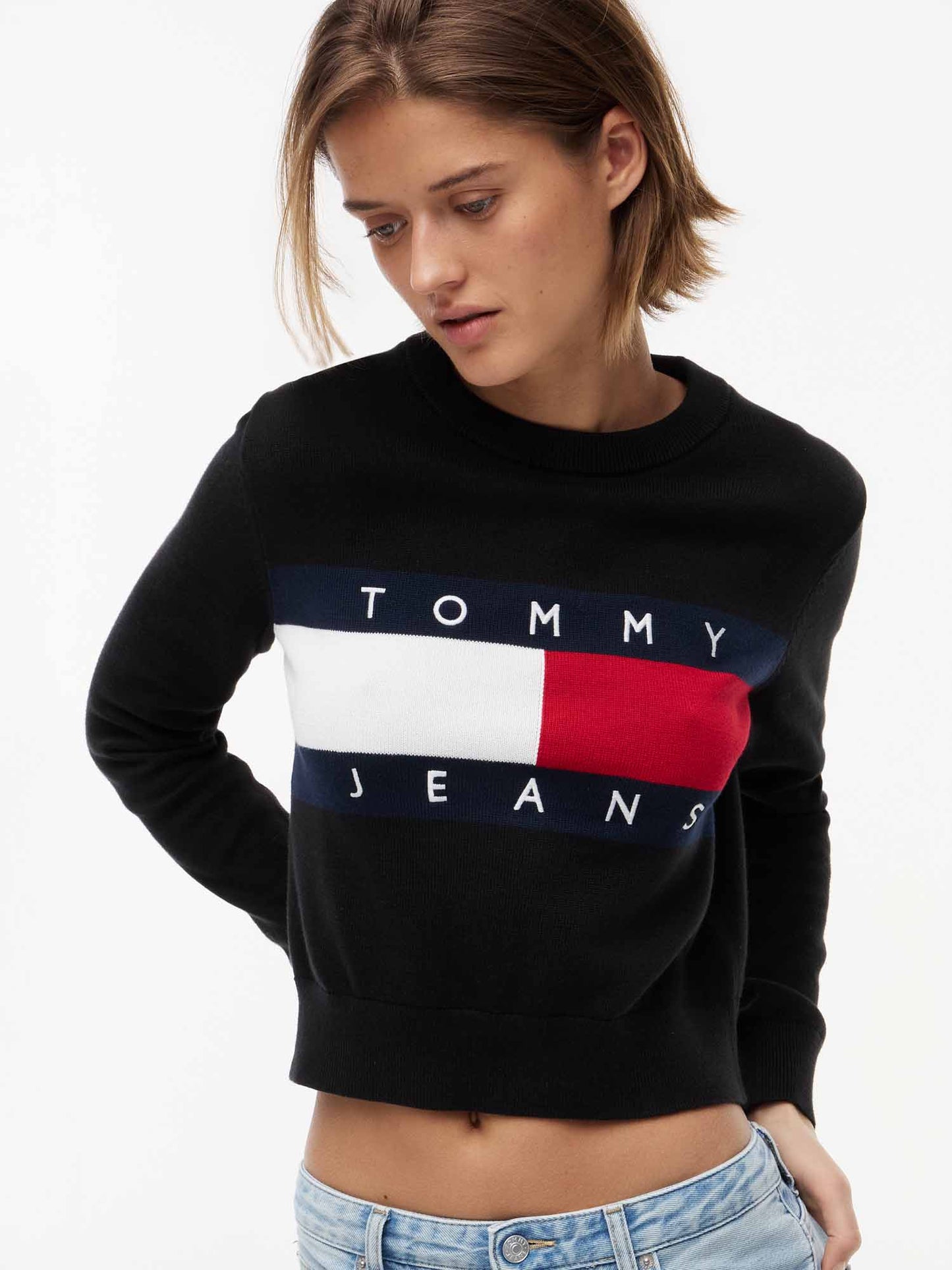 Tommy Hilfiger Jeans Flag, maglia da Donna nera