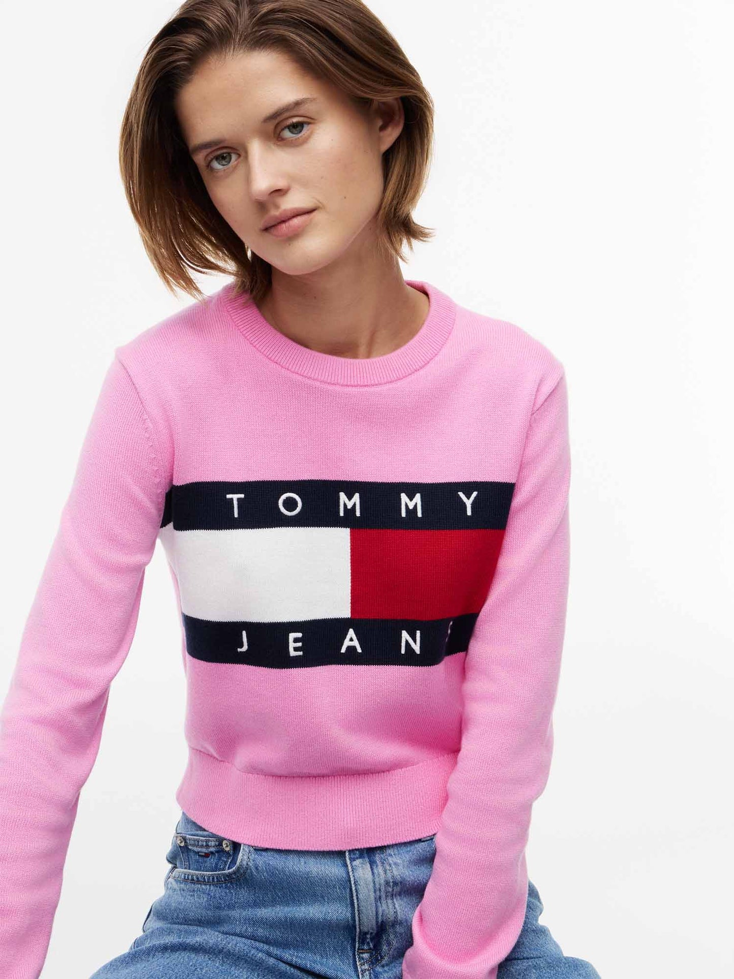 Tommy Hilfiger Tommy Jeans Flag, maglia da donna rosa