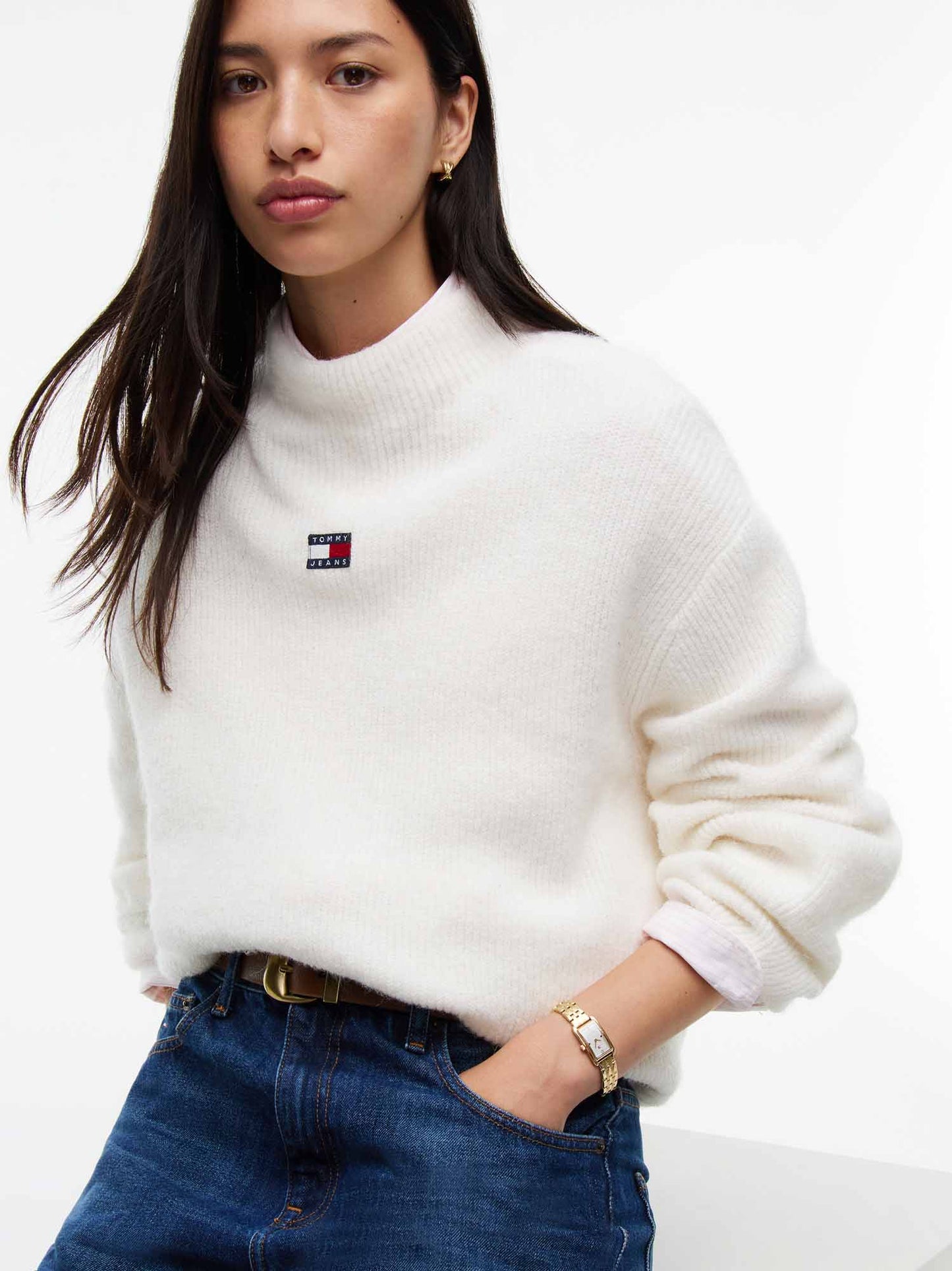 Tommy Hilfiger Tommy Jeans Mockneck, maglia da donna bianca