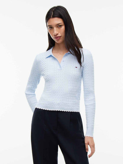 Tommy Jeans Cable Polo, maglia da Donna azzurra