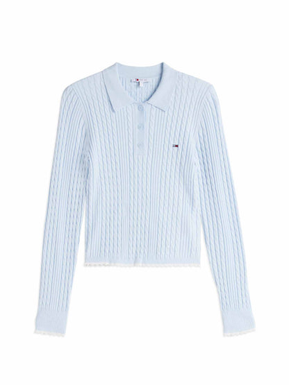 Tommy Jeans Cable Polo, maglia da Donna azzurra